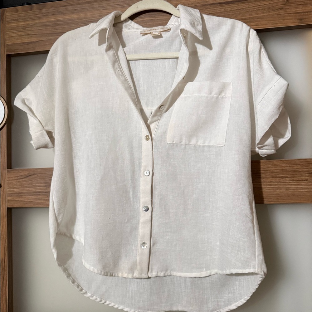 SOLD Monteau White Linen Button-Front Shirt
